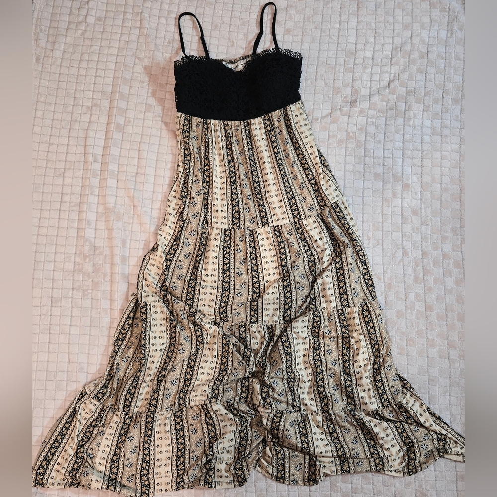 No Boundaries Black and Cream Patterned Maxi Dress